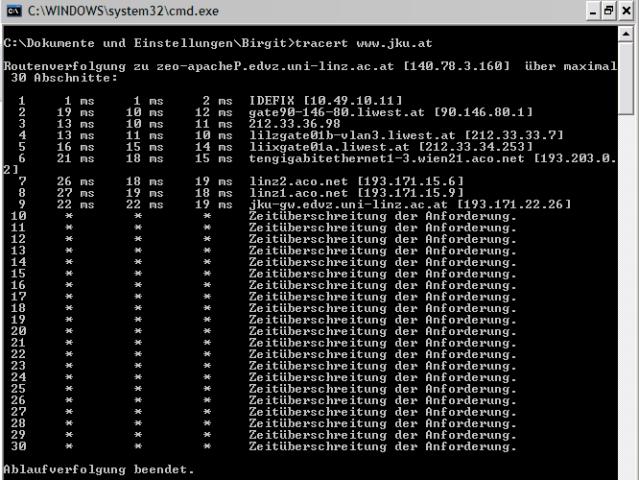 tracert: www.jku.at