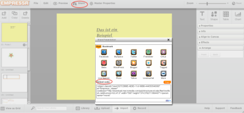 Embeded Code - Präsentation in ein neues Blog einbauen