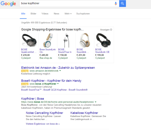 Suchergebnis mit Google Shopping