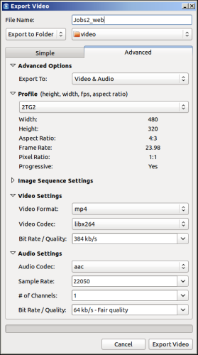 Video-Export-Einstellungen Openshot