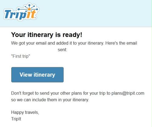 Tripit: e-mail confirmation